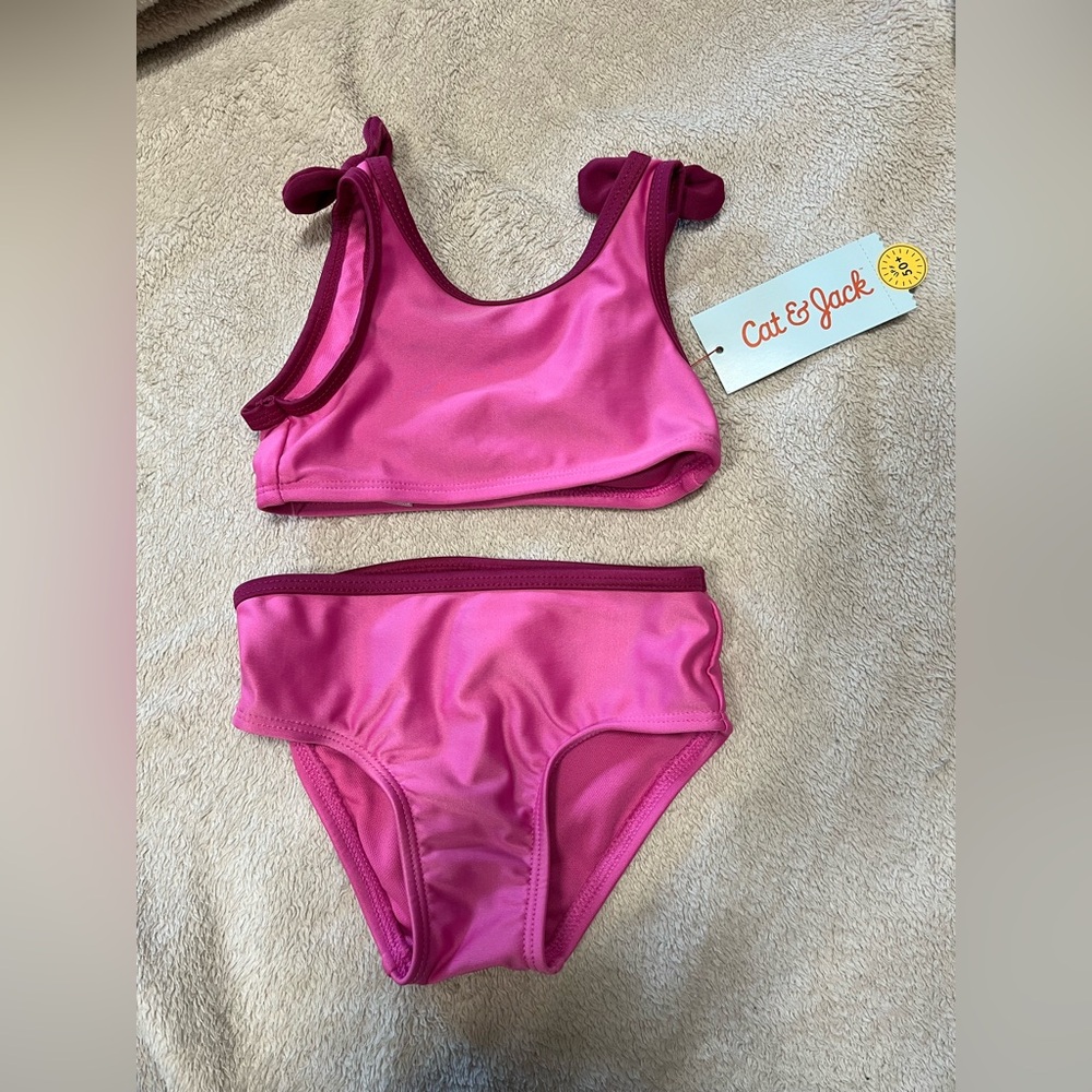 Cat & Jack Girl’s Pink Fuchsia Bikini Swim Set 12mo 18mo 2T NWT Bow Design